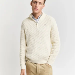 TEXTURED COTTON HALF ZIP